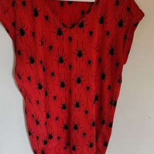 Express Red Top with Black Spider Print